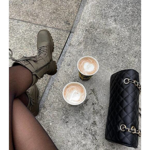 ZARA BLOGGER FAVORITE WAXED FINISH LACED BOOTS 10 army green combat viral TikTok - Picture 5 of 14